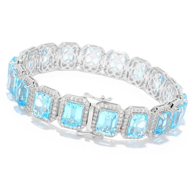 Sterling Silver 7.5" 58.00ctw Sky Blue Topaz Bracelet