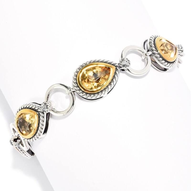 Sterling Silver 8.20ctw Pear Cut Citrine & White Zircon Toggle Bracelet