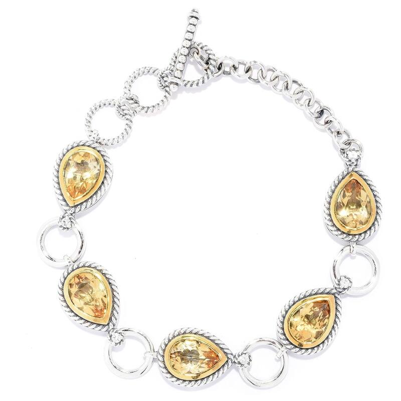 Sterling Silver 8.20ctw Pear Cut Citrine & White Zircon Toggle Bracelet