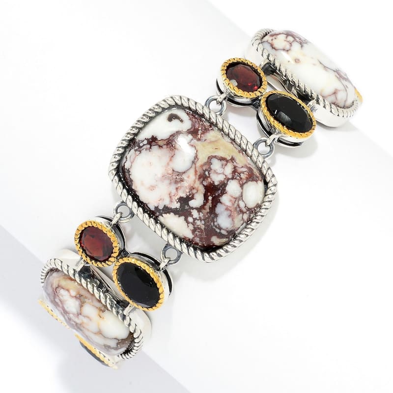 Multi Shape Wild Horse Jasper, Agate & Garnet Toggle Bracelet