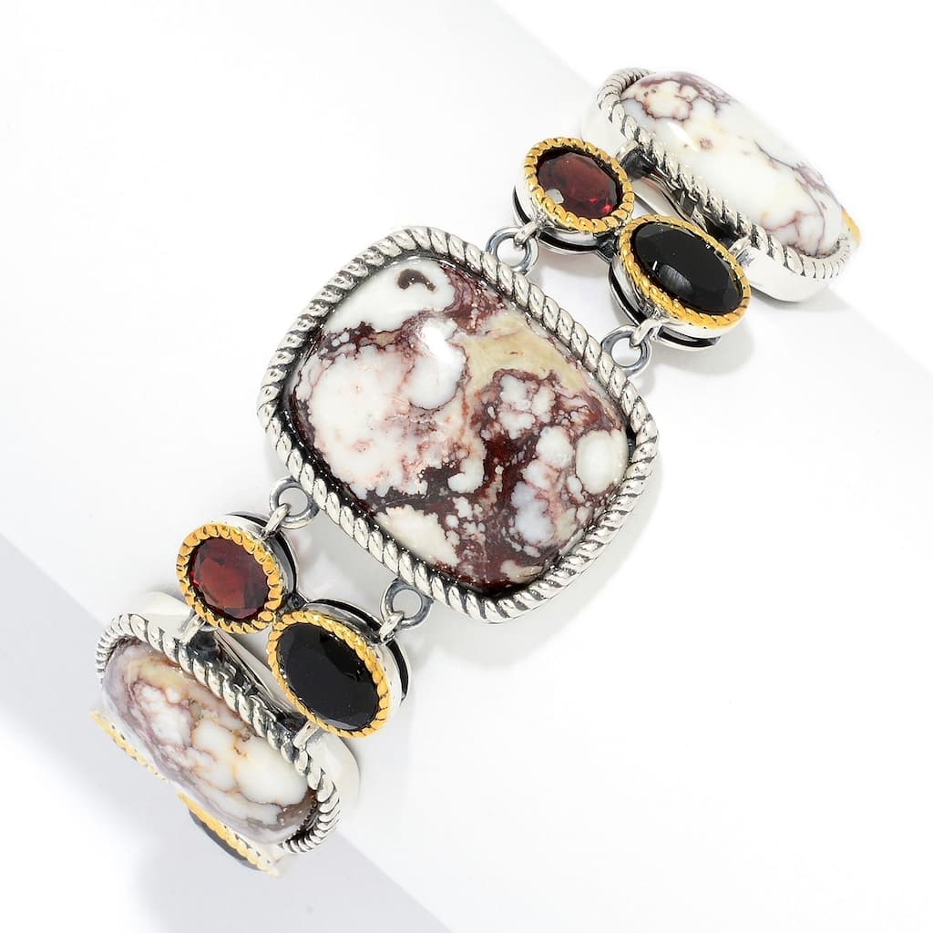 Multi Shape Wild Horse Jasper, Agate & Garnet Toggle Bracelet