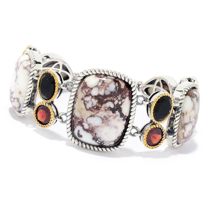 Multi Shape Wild Horse Jasper, Agate & Garnet Toggle Bracelet