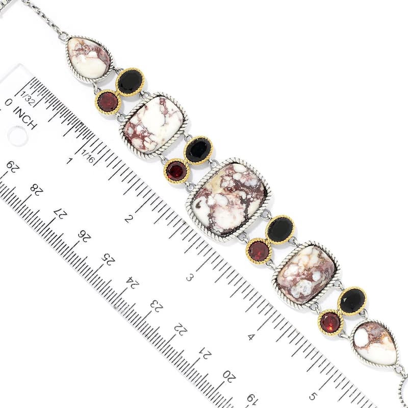Multi Shape Wild Horse Jasper, Agate & Garnet Toggle Bracelet