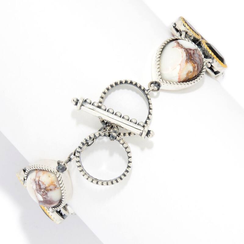 Multi Shape Wild Horse Jasper, Agate & Garnet Toggle Bracelet