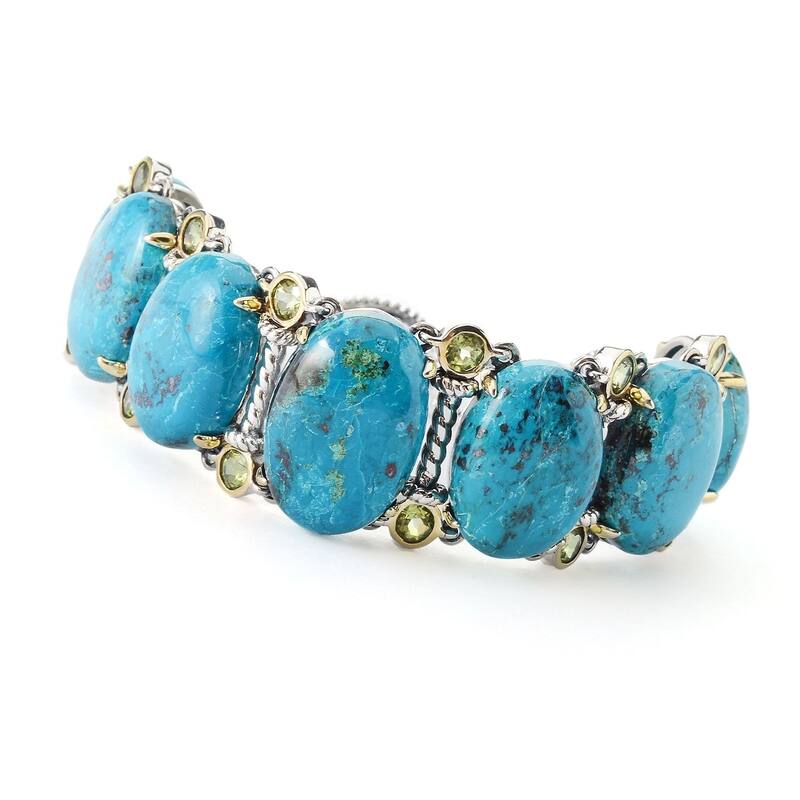 Sterling Silver Oval & Round Chrysocolla Toggle Bracelet