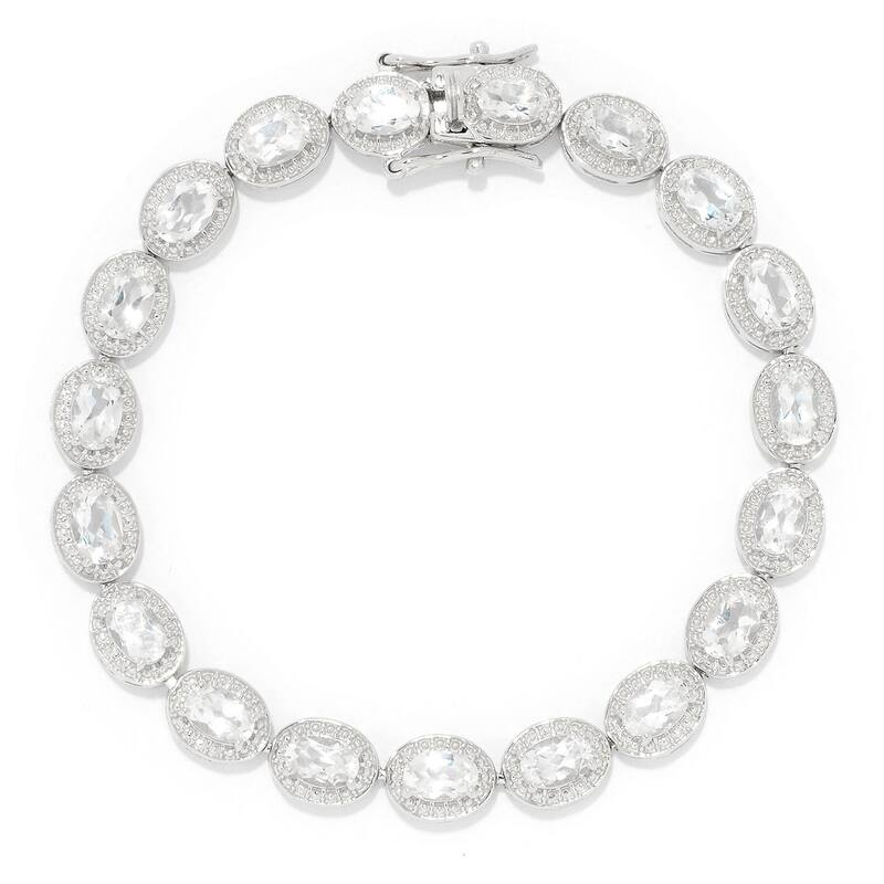 Sterling Silver 7.25" 6 x 4mm White Topaz Line Bracelet