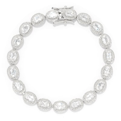 Sterling Silver 7.25" 6 x 4mm White Topaz Line Bracelet