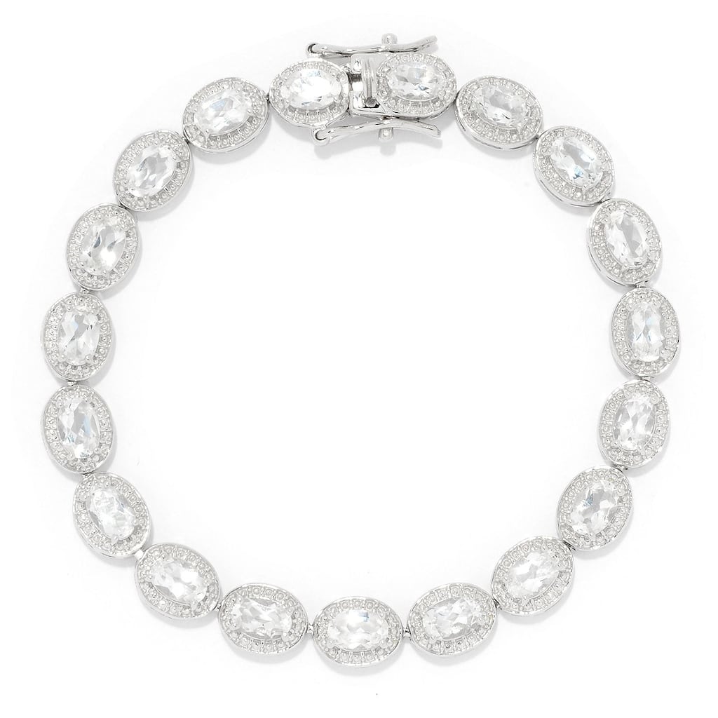 Sterling Silver 7.25" 6 x 4mm White Topaz Line Bracelet