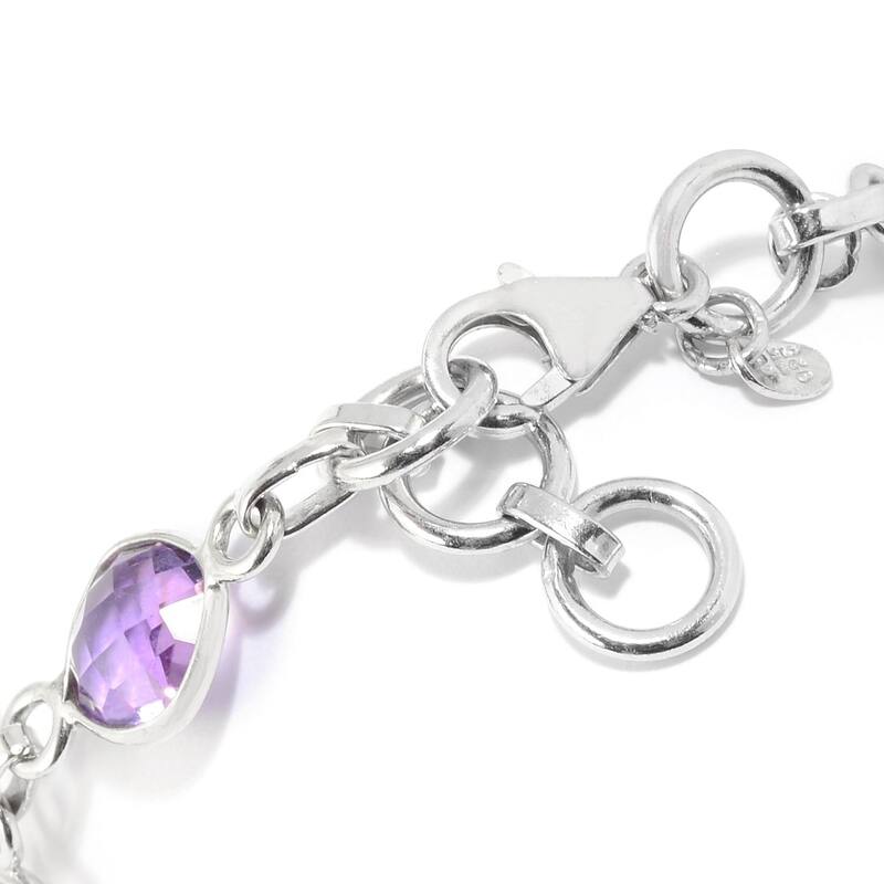 Sterling Silver Amethyst & Rainbow Moonstone Station Bracelet