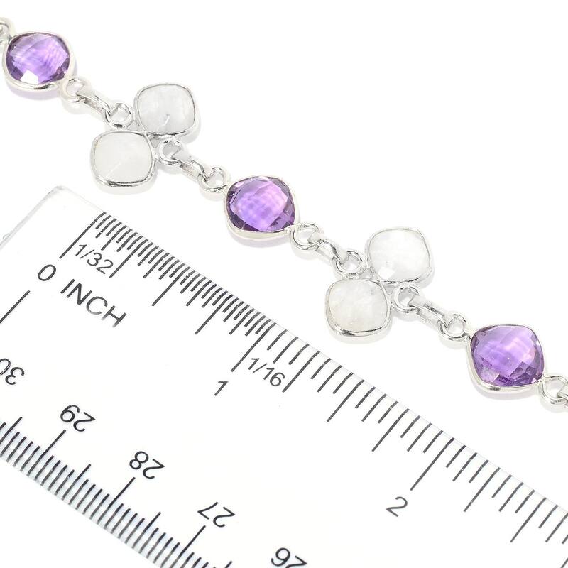 Sterling Silver Amethyst & Rainbow Moonstone Station Bracelet