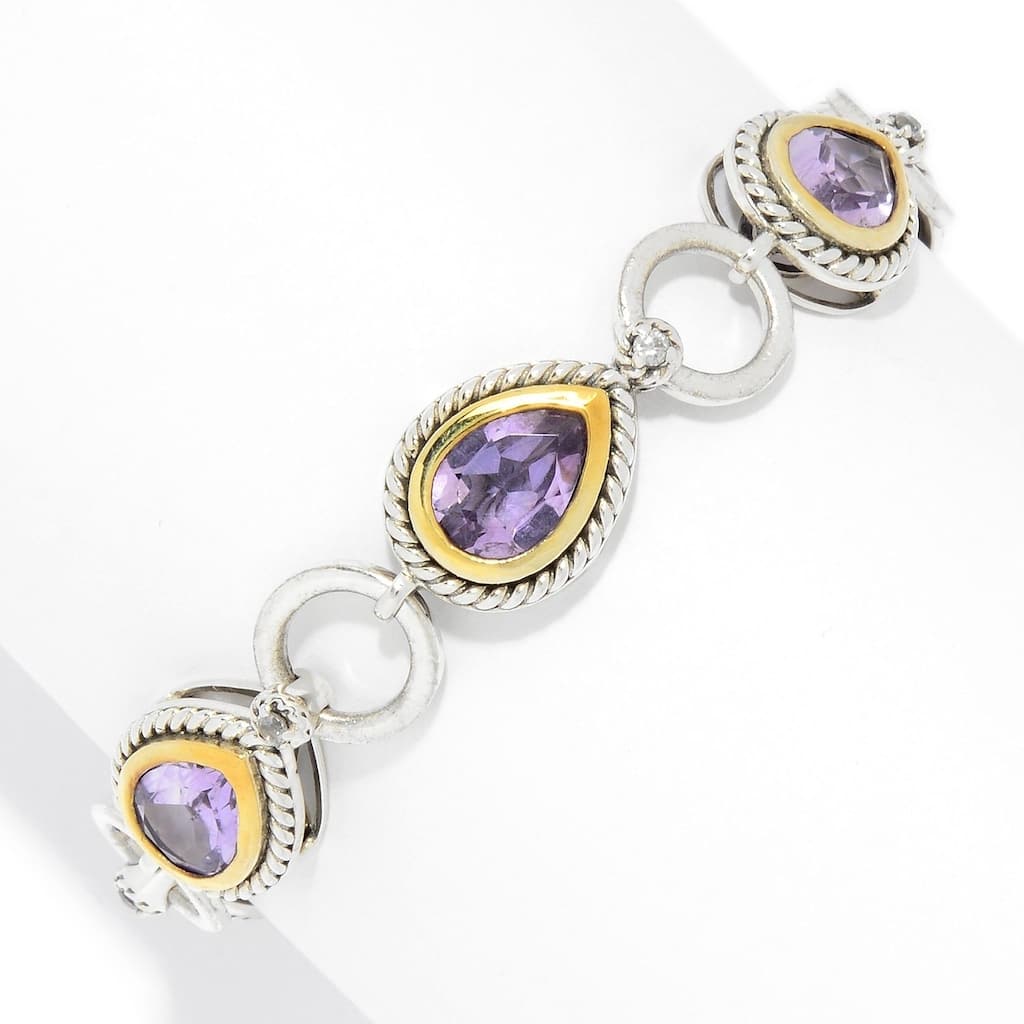 Sterling Silver 8.20ctw Pear Cut Pink Amethyst & White Zircon Toggle Bracelet