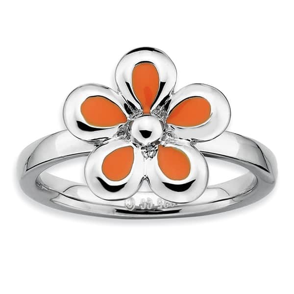 Stackable Expressions Sterling Silver Polished Orange Enameled Flower Ring Stackable Expressions Sterling Silver Polished Orange Enameled Flower Ring