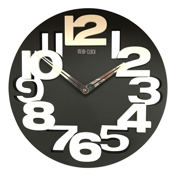 Creative Motion 3D Numbers Cut Out and Raise Round Clock with Black Base and White Numbers