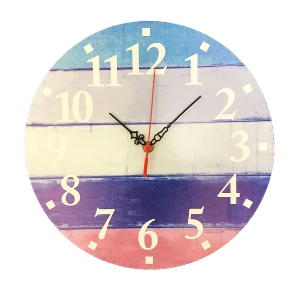 Creative Motion 12" Wood Decorative Wall Clock with Multi Horizontal Color Strip On The Clock Face