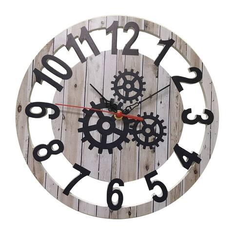 Creative Motion 12" Wood Decorative Wall Clock with Gear Design On The Clock Face