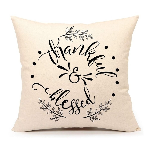 Grateful Thankful Blessed Throw Pillow Cover