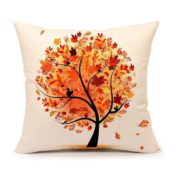 Autumn Fall Tree Cotton Linen Square Throw Pillow Case