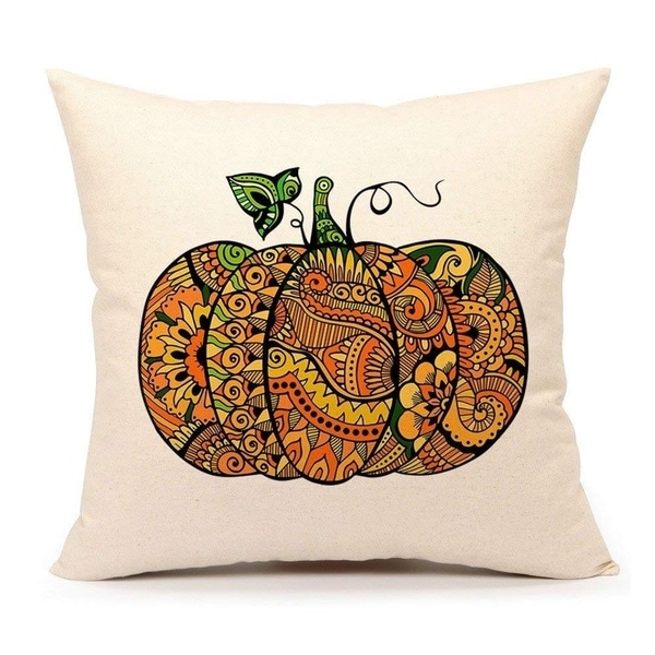Zentangle Orange Pumpkin Throw Pillow Cover