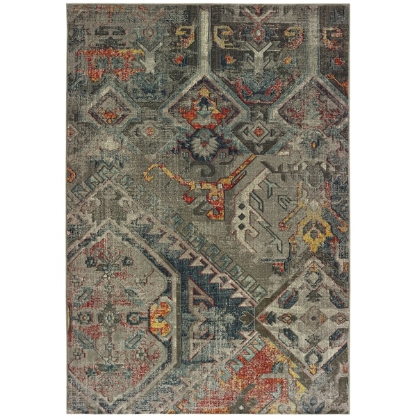 Tribal Patchwork Grey/ Multi Area Rug - 3'10" x 5'5"