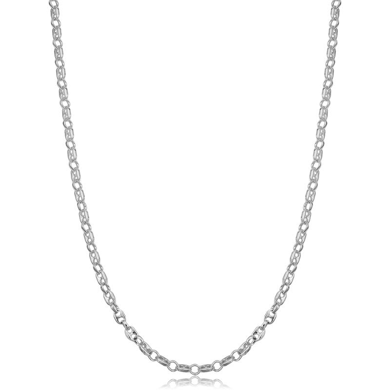Sterling Silver Alternate Rolo and Mariner Link Chain Necklace - 18 Inch