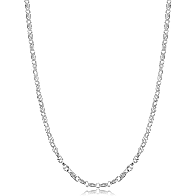 Sterling Silver Alternate Rolo and Mariner Link Chain Necklace