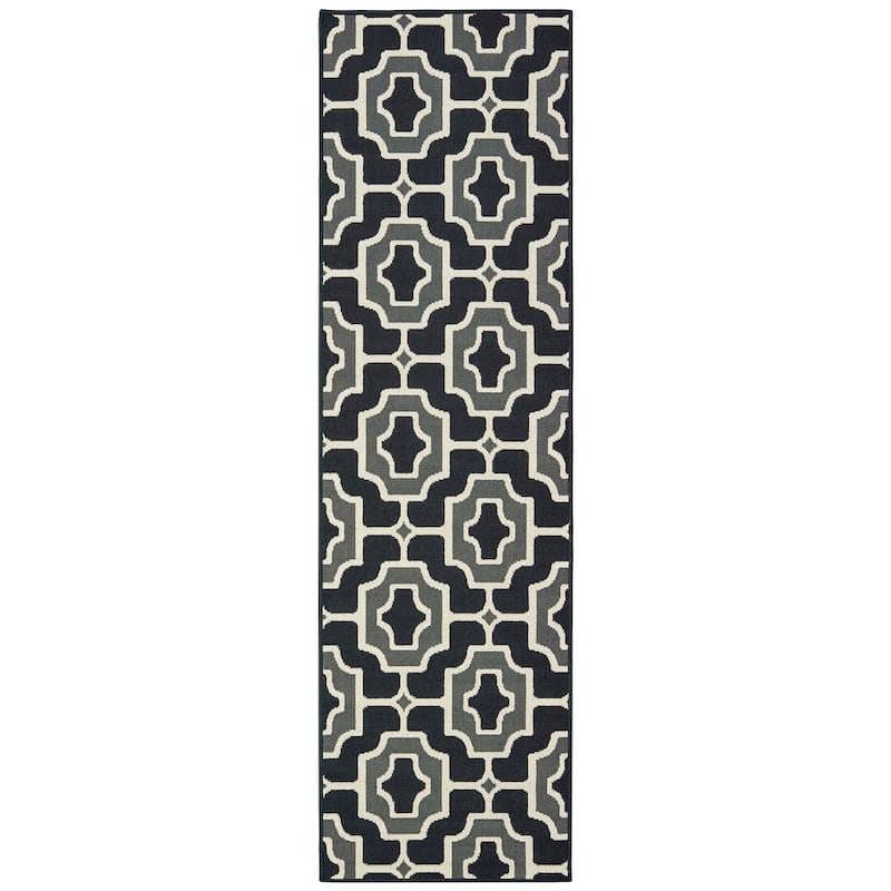 Style Haven Marianna Geometric Tile Black/ Grey Loop Pile Indoor Outdoor Area Rug - 2'3" x 7'6" Runner