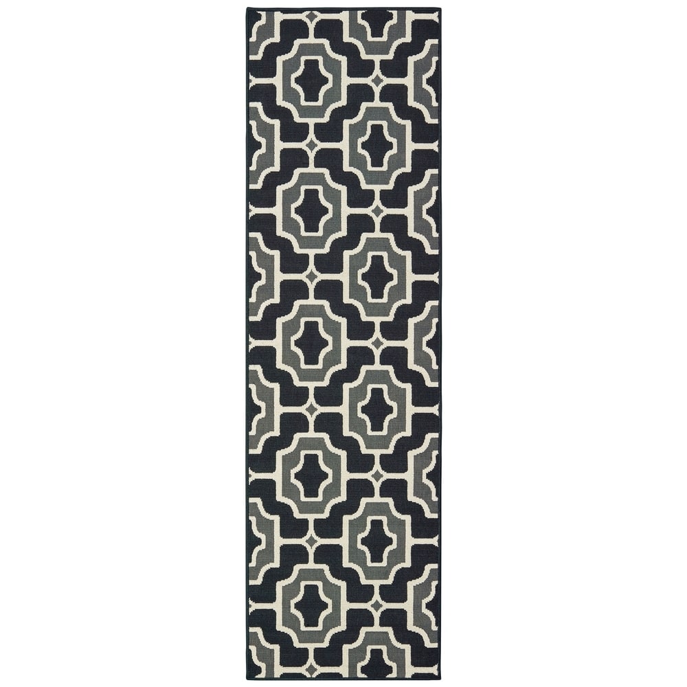 Style Haven Marianna Geometric Tile Black/ Grey Loop Pile Indoor Outdoor Area Rug