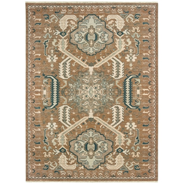 Distressed Tribal Rust/ Teal Spaced Dyed Wool Area Rug - 2' x 3'