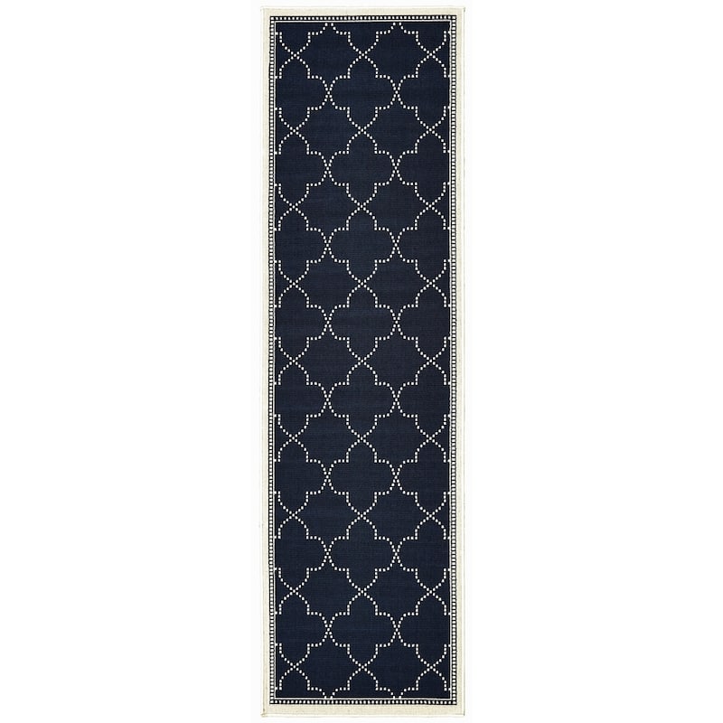 Style Haven Marianna Simple Lattice Navy/ Off-White Loop Pile Indoor Outdoor Area Rug - 2'3" x 7'6" Runner - Navy/Off-White