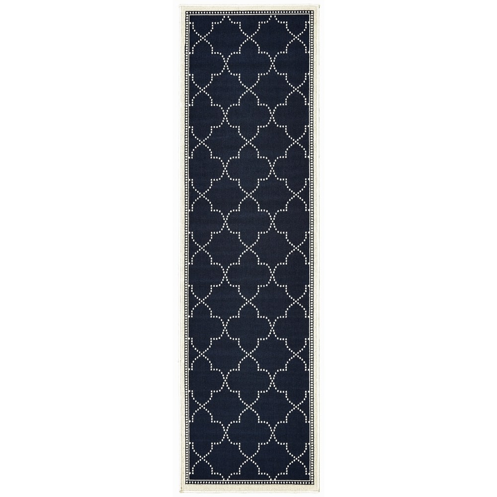 Style Haven Marianna Simple Lattice Navy/ Off-White Loop Pile Indoor Outdoor Area Rug