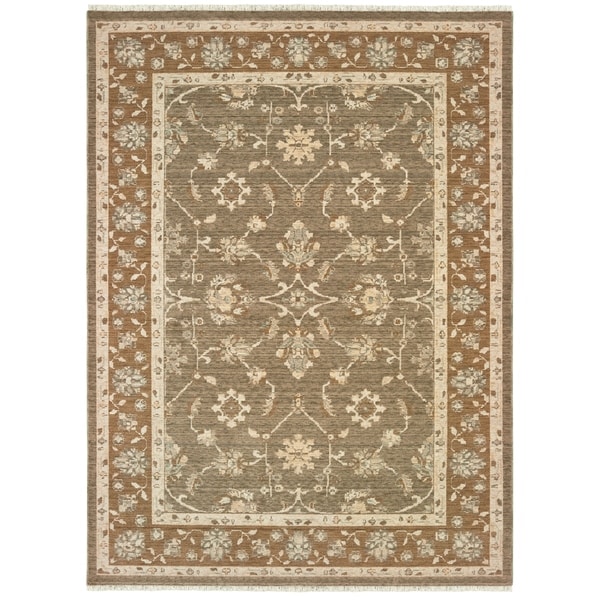 Updated Traditional Grey/ Gold Spaced Dyed Wool Area Rug - 9'10" x 12'10"