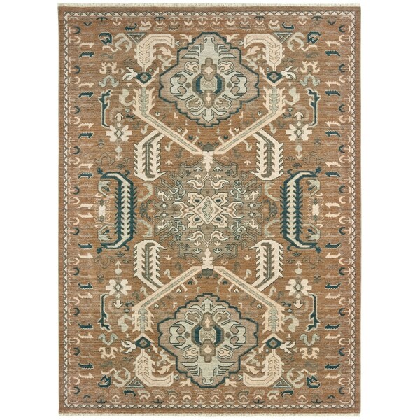 Distressed Tribal Rust/ Teal Spaced Dyed Wool Area Rug - 7'10" x 10'10"