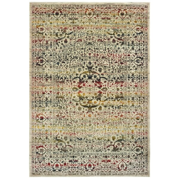 Antiqued Medallion Ivory/ Multi Area Rug - 5'3" x 7'6"