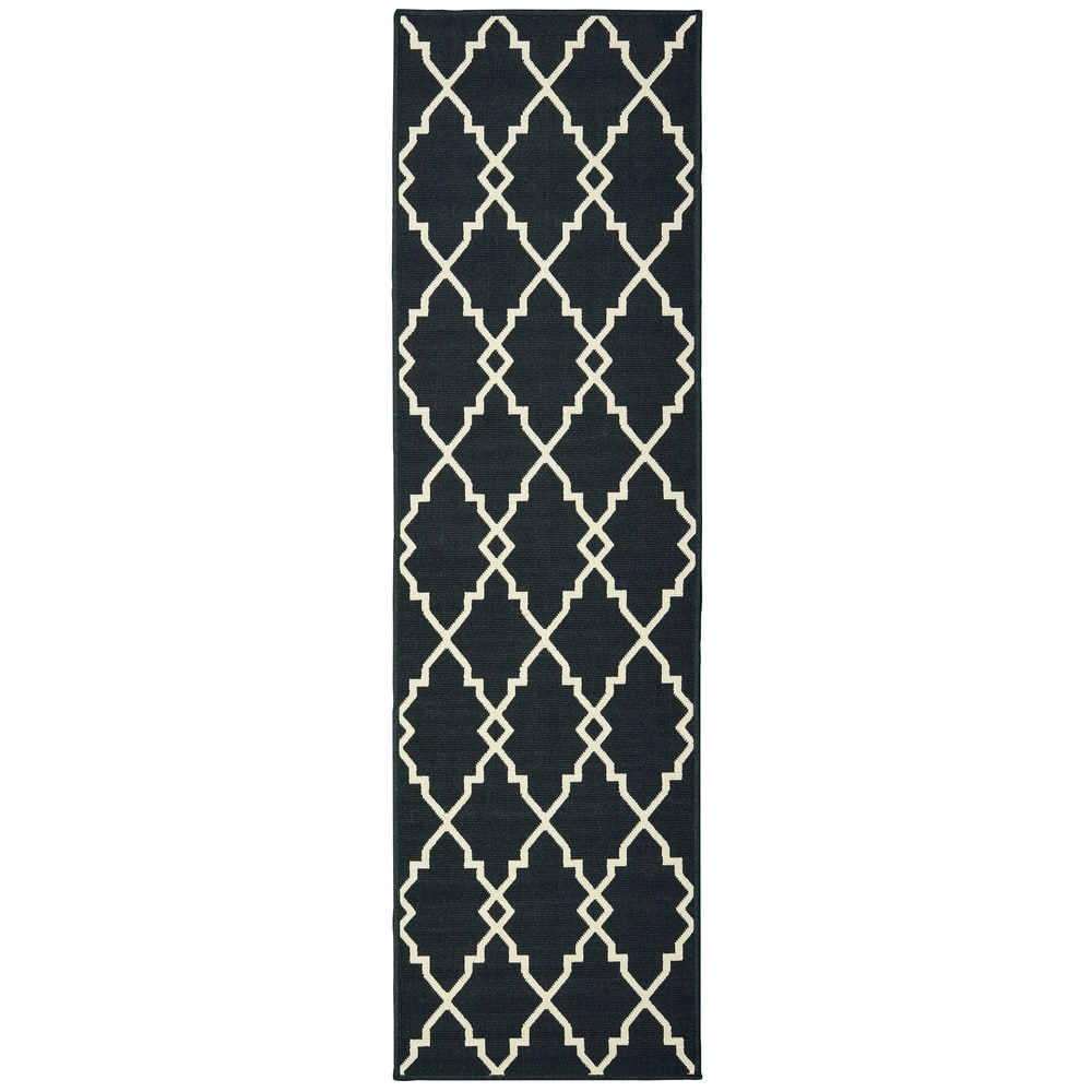 Style Haven Marianna Ornate Lattice Black/ Off-White Loop Pile Indoor Outdoor Area Rug
