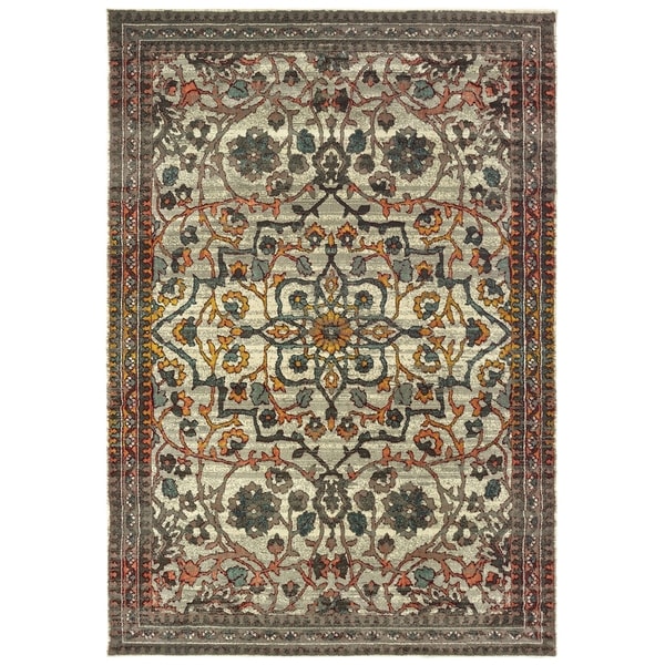Carbon Loft Arquette Distressed Medallion Ivory and Grey Area Rug - 9'10" x 12'10"