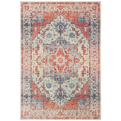 Vista Home Regent Distressed Medallion Blue/ Orange Area Rug