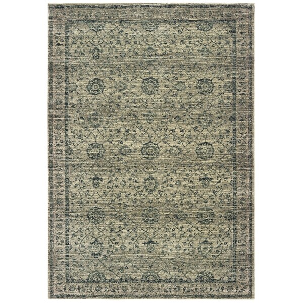 Distressed Floral Traditional Grey/ Blue Area Rug - 7'10" x 10'10"