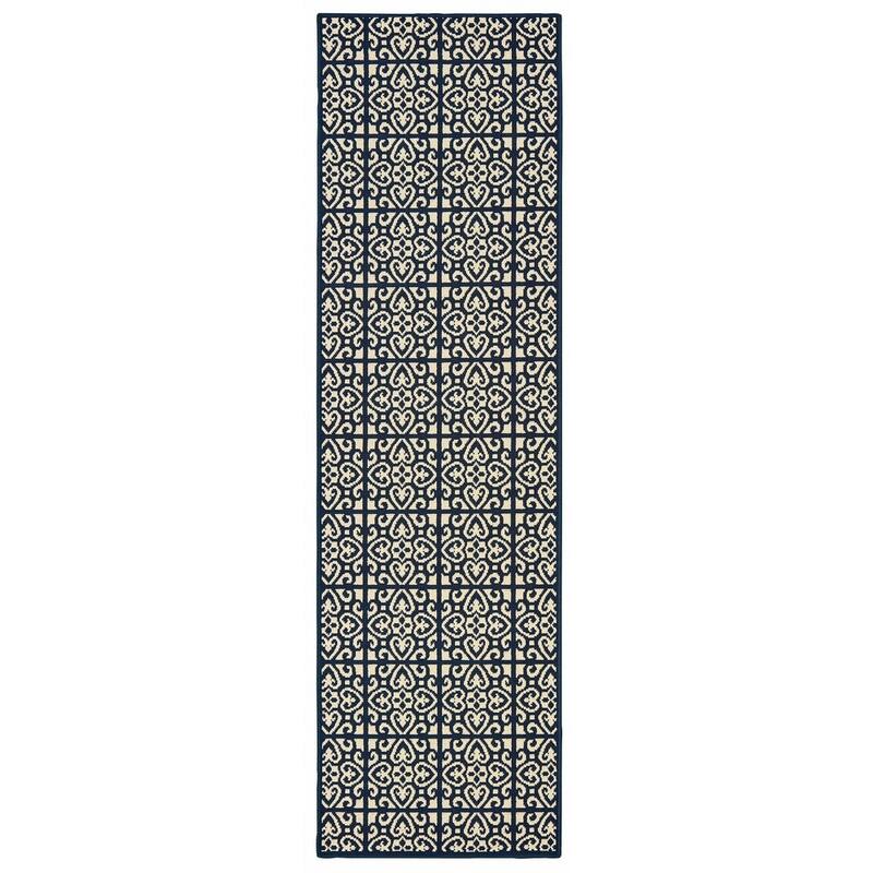 Style Haven Marianna Two-Tone Tile Navy/ Off-White Loop Pile Indoor Outdoor Rug