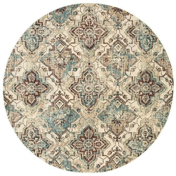 Antiqued All-over Medallions Ivory/ Gold Area Rug - 7'10" Round