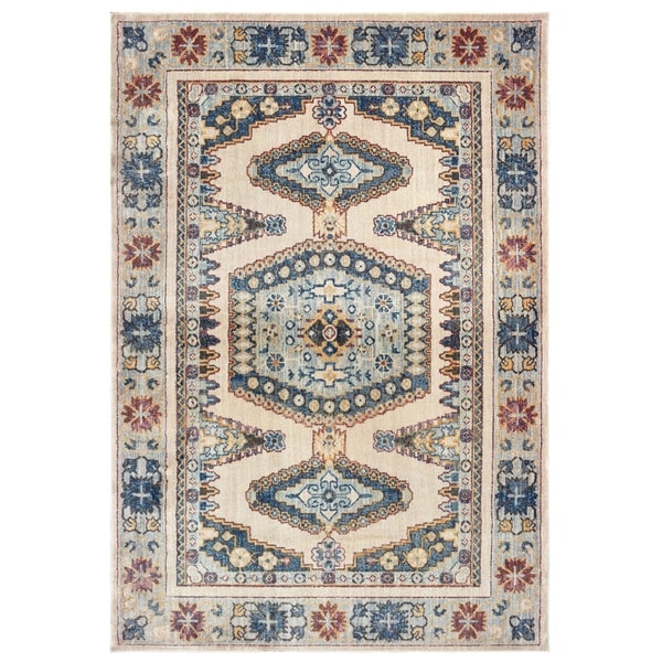 Tribal Medallion Ivory/ Blue Area Rug - 6'7" x 9'6"