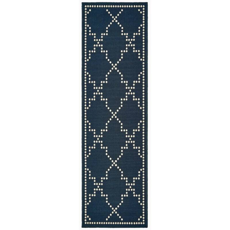 Style Haven Marianna Geometric Trellis Indoor Outdoor Area Rug - 2'3" x 7'6" Runner - Navy/Off-White