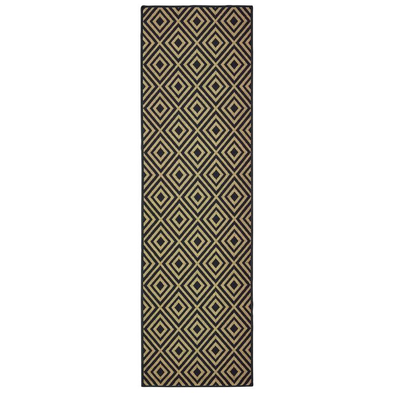 Style Haven Marianna Geometric Diamond Indoor Outdoor Rug - 2'3" x 7'6" Runner - Black/Brown