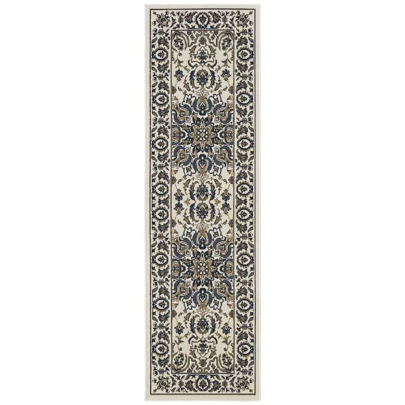 Style Haven Marianna Medallion Indoor Outdoor Area Rug - 2'3" x 7'6" Runner - Off-White/Navy