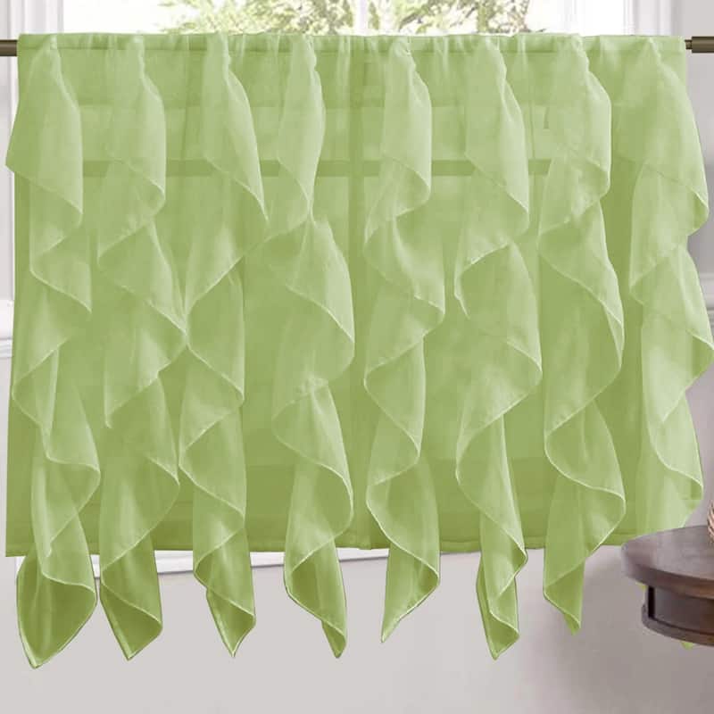 Sweet Home Collection Sage Vertical Ruffled Waterfall Valance and Curtain Tiers - 36" tier pair