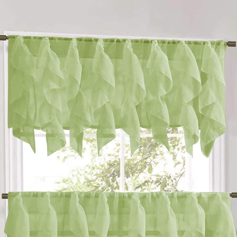 Sweet Home Collection Sage Vertical Ruffled Waterfall Valance and Curtain Tiers