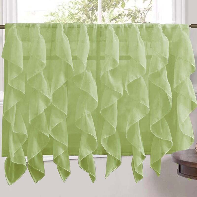 Sweet Home Collection Sage Vertical Ruffled Waterfall Valance and Curtain Tiers - 24" tier pair