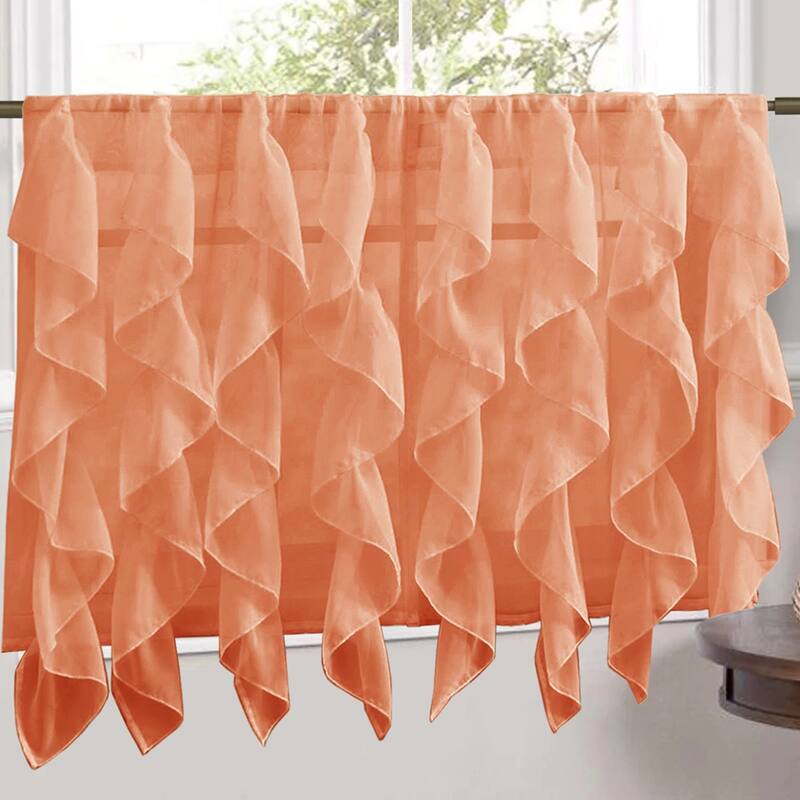Sweet Home Collection Spice Vertical Ruffled Waterfall Valance and Curtain Tiers - 24" tier pair