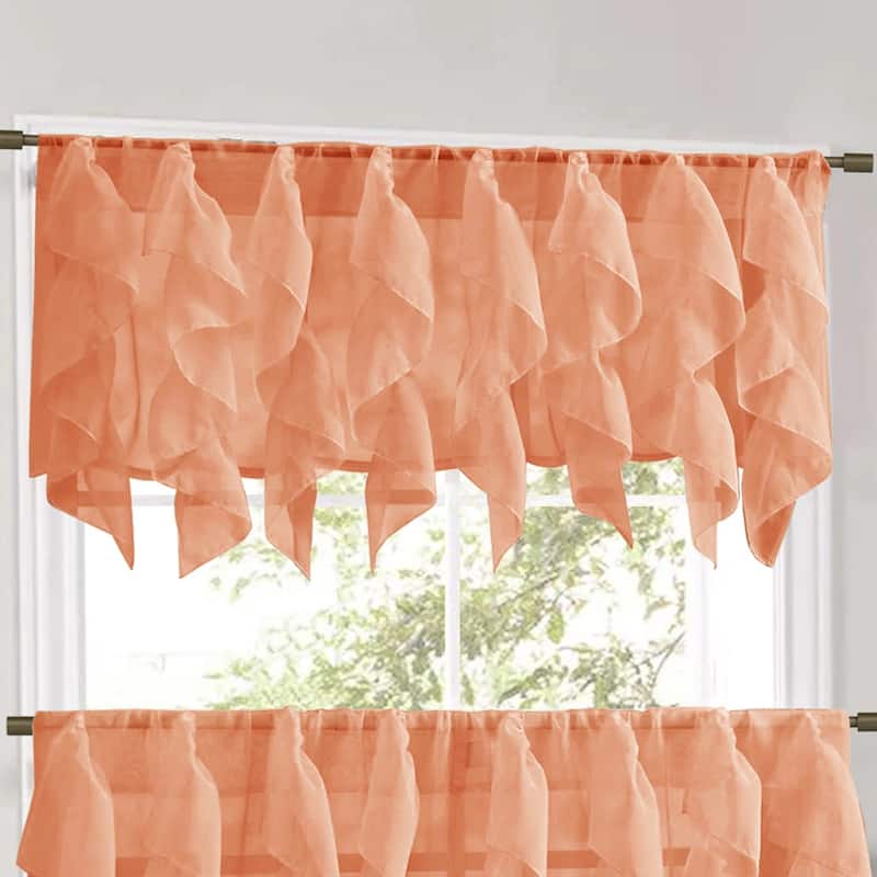 Sweet Home Collection Spice Vertical Ruffled Waterfall Valance and Curtain Tiers - valance