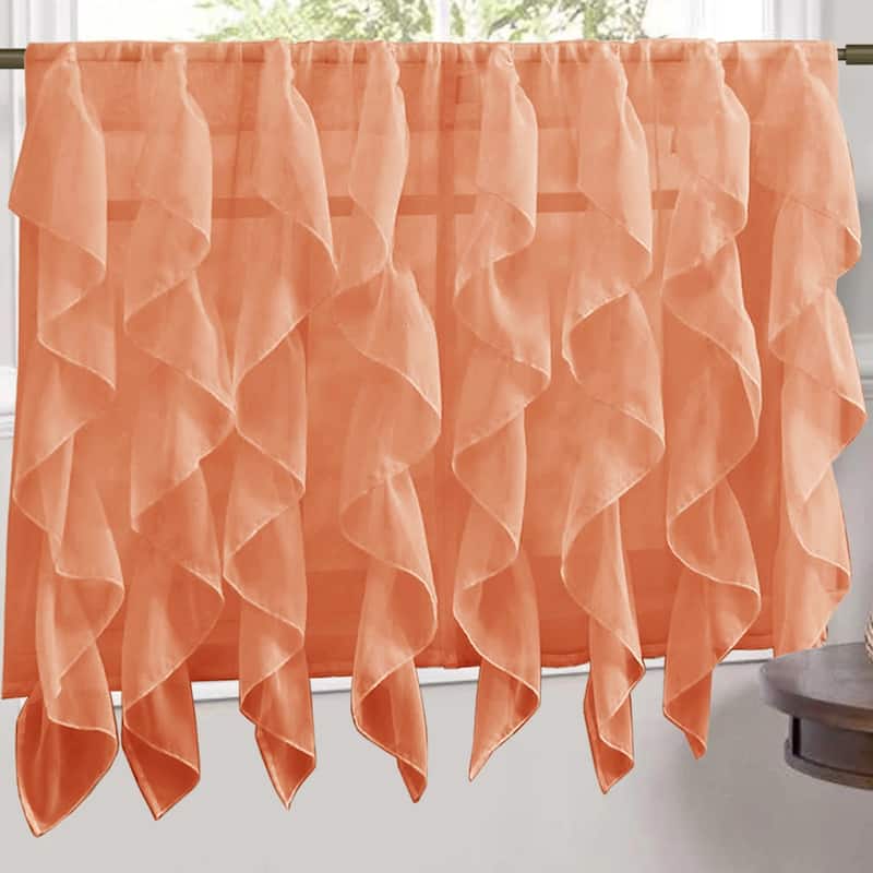 Sweet Home Collection Spice Vertical Ruffled Waterfall Valance and Curtain Tiers - 36" tier pair