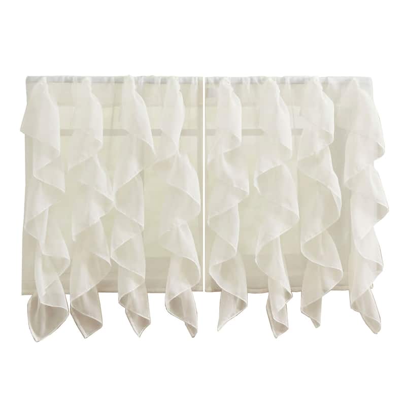 Sweet Home Collection Ivory Vertical Ruffled Waterfall Valance and Curtain Tiers